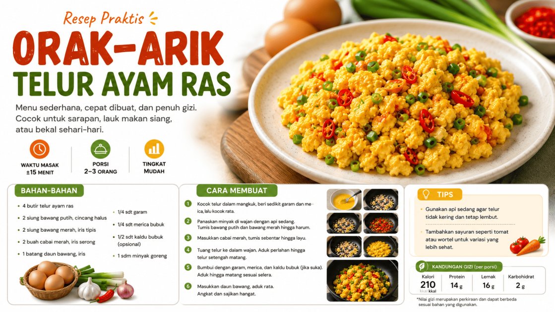 Resep Orak-Arik Telur Ayam Ras Gurih, Mudah, dan Bergizi